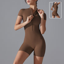 Short Sleeve Zipper Jumpsuit – Comfortable Activewear for Yoga & Fitness
