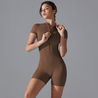 Short Sleeve Zipper Jumpsuit – Comfortable Activewear for Yoga & Fitness